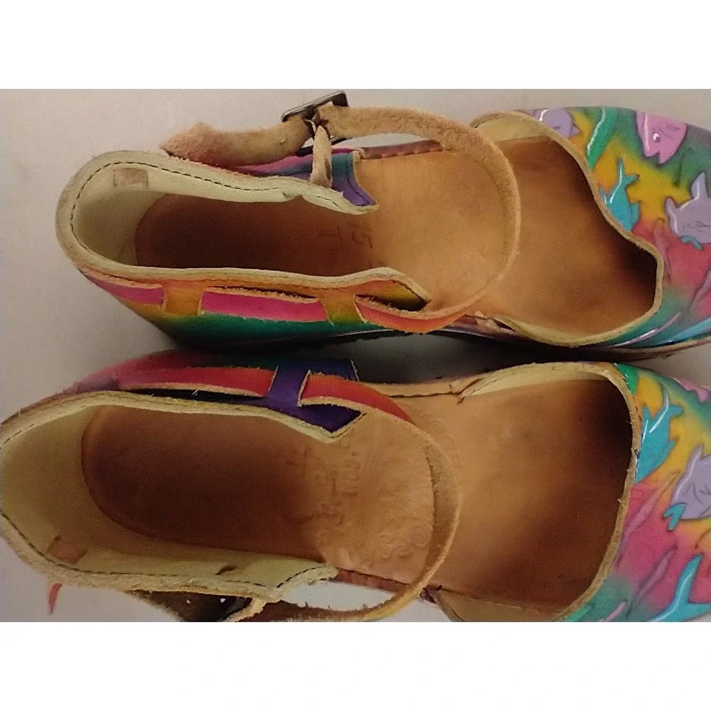 Those Shoes Hand Painted Leather Fish Shark‎ Mary Jane Flats Rainbow 7